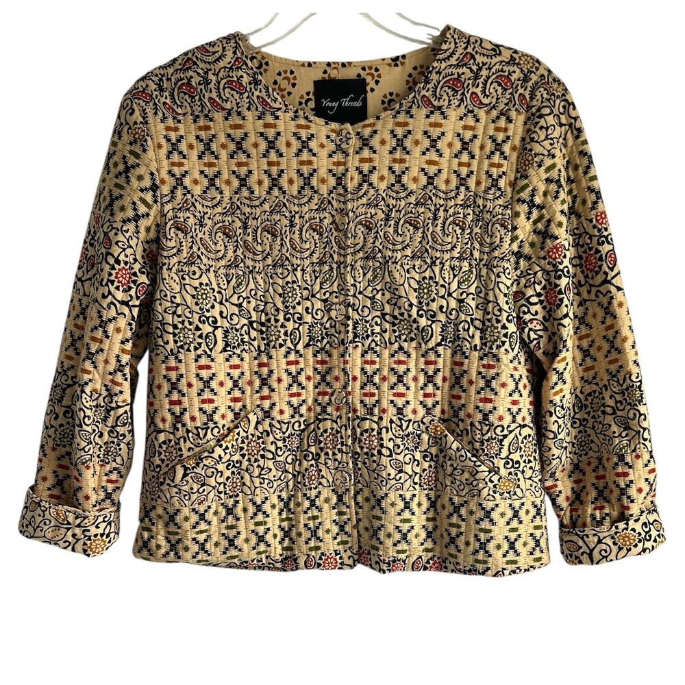 Young Threads Size L XL 100% Cotton Indian‎ Quilted Block Print Crop Jacket